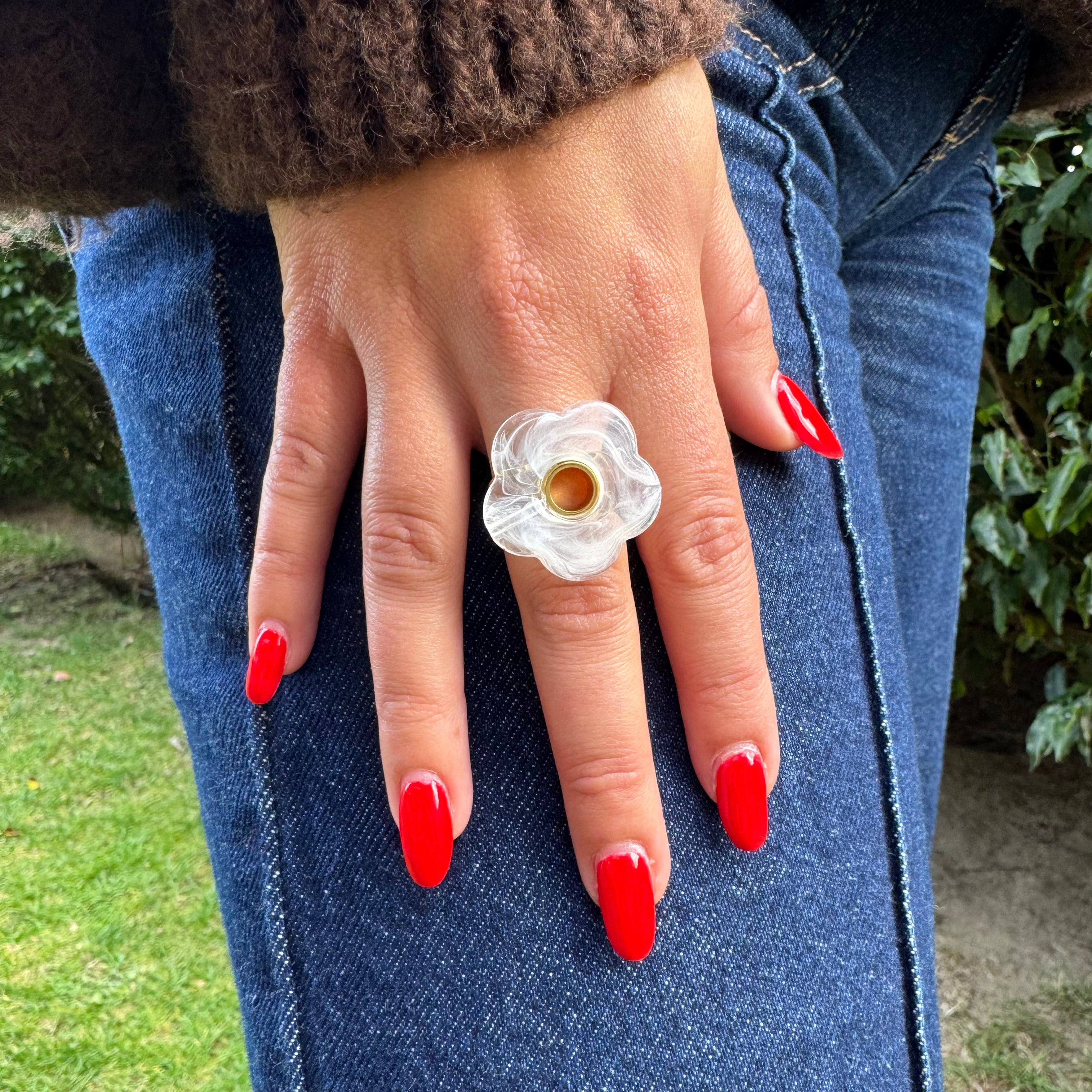Bague Fleur résine "Blanca"