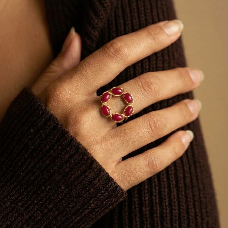 Bague Solaire "Lou" - Rouge