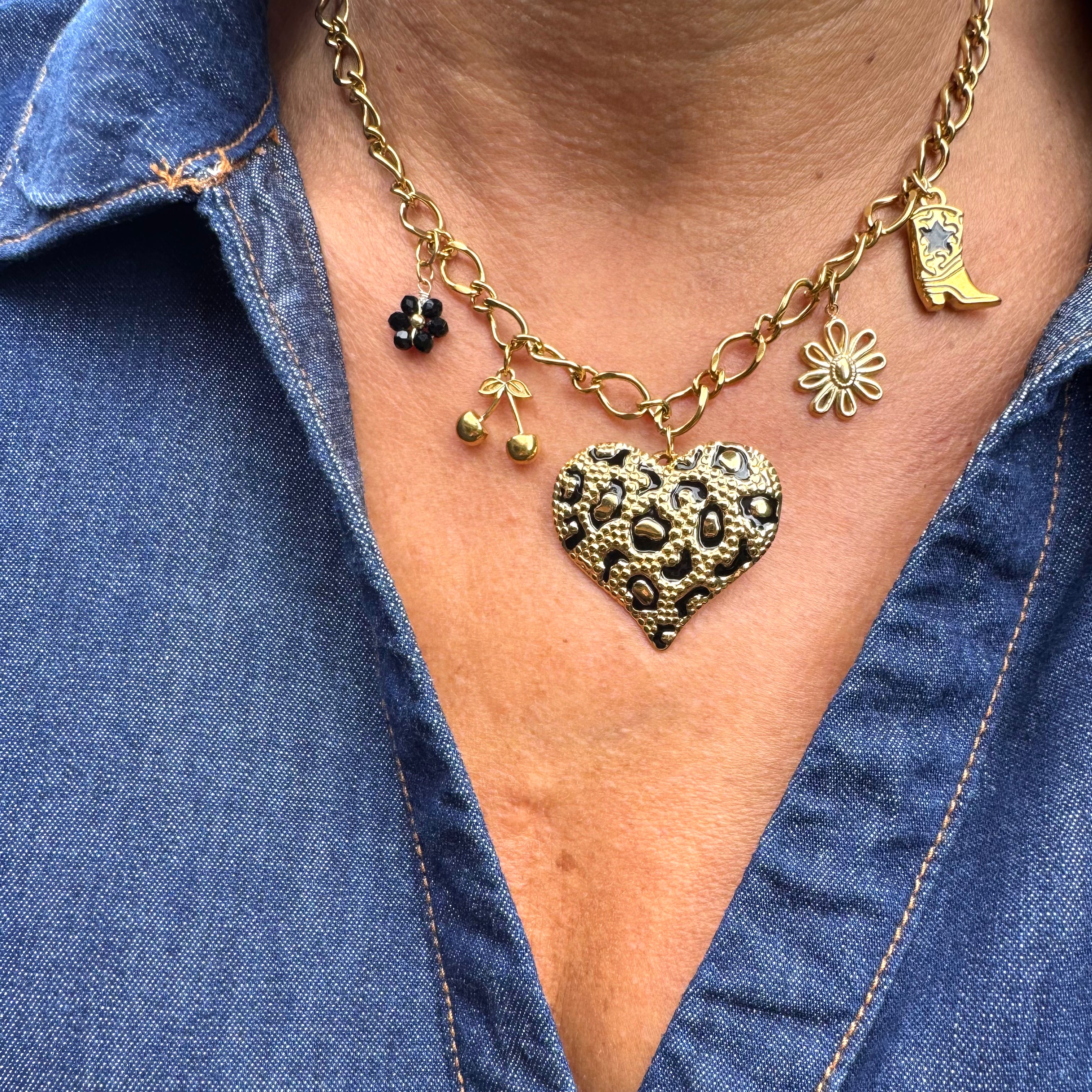 Collier Charms "Léopard" - Noir