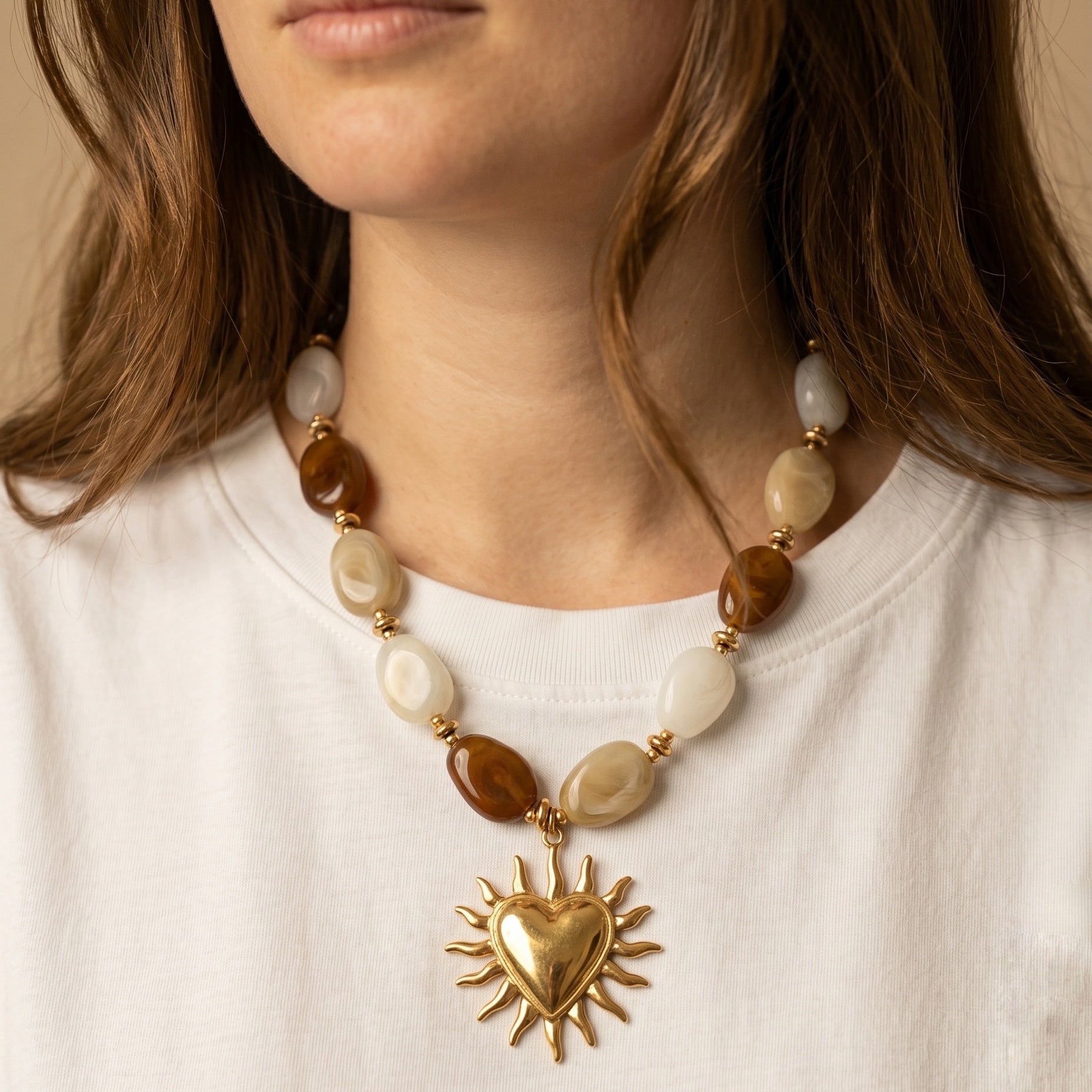 Collier Perles Résine "Gigi" Multi Marron