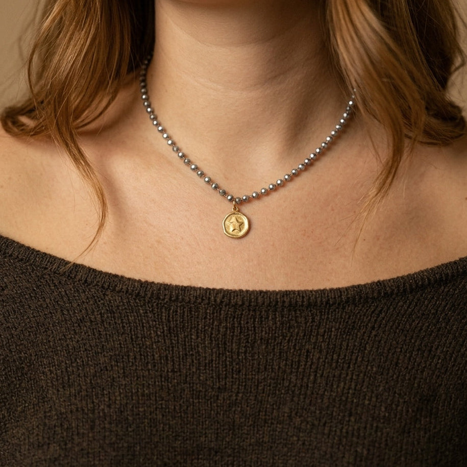 Collier Ras de cou perlé "Musy"argenté