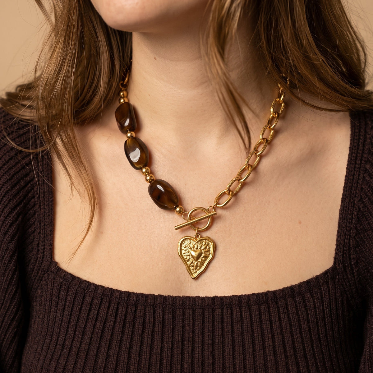 Collier perles "Maxine" - Chocolat