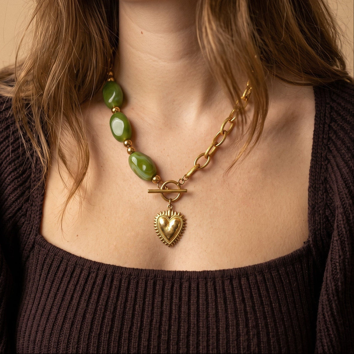 Collier perles "Maxine" - Olive
