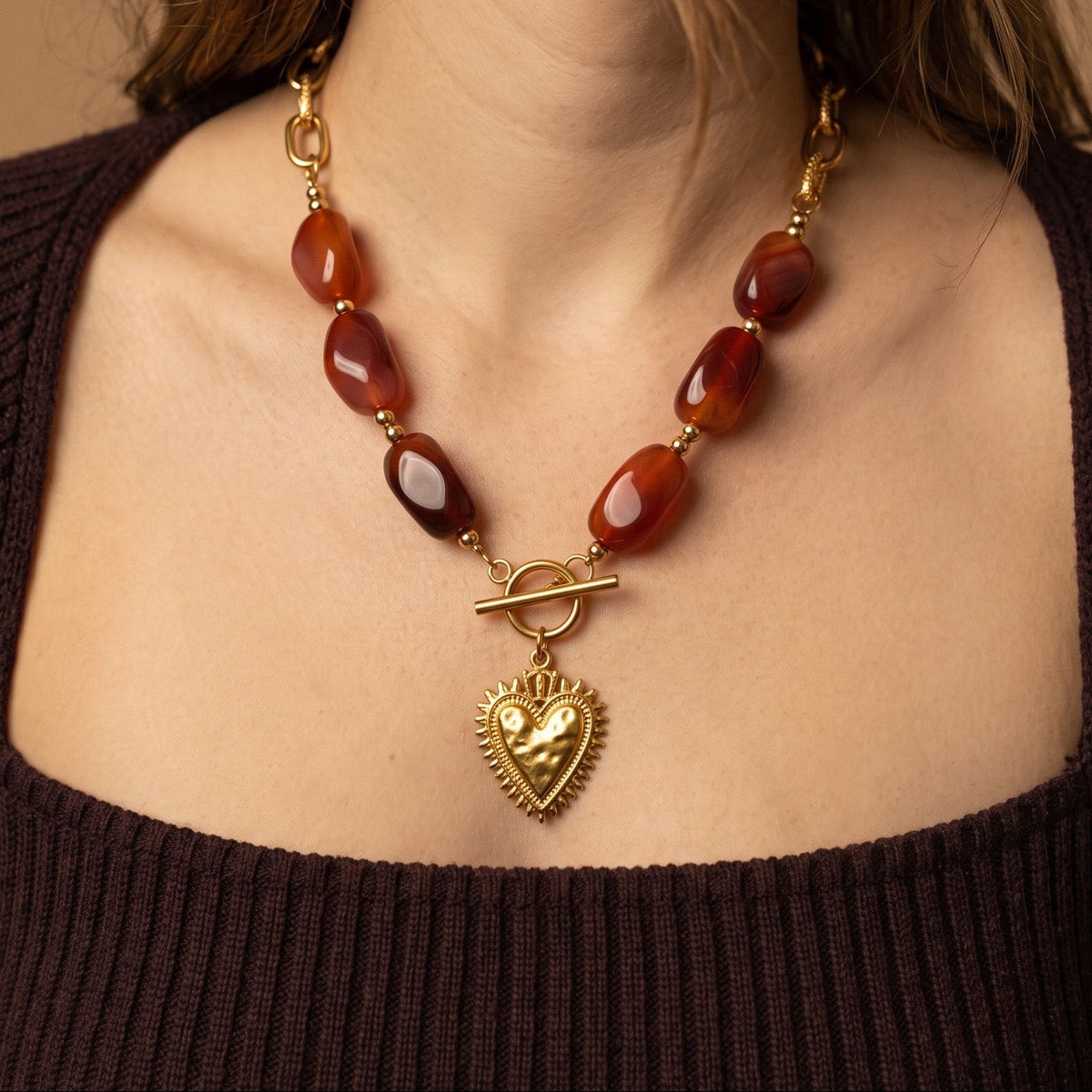 Collier perles "Pao" - Terracotta