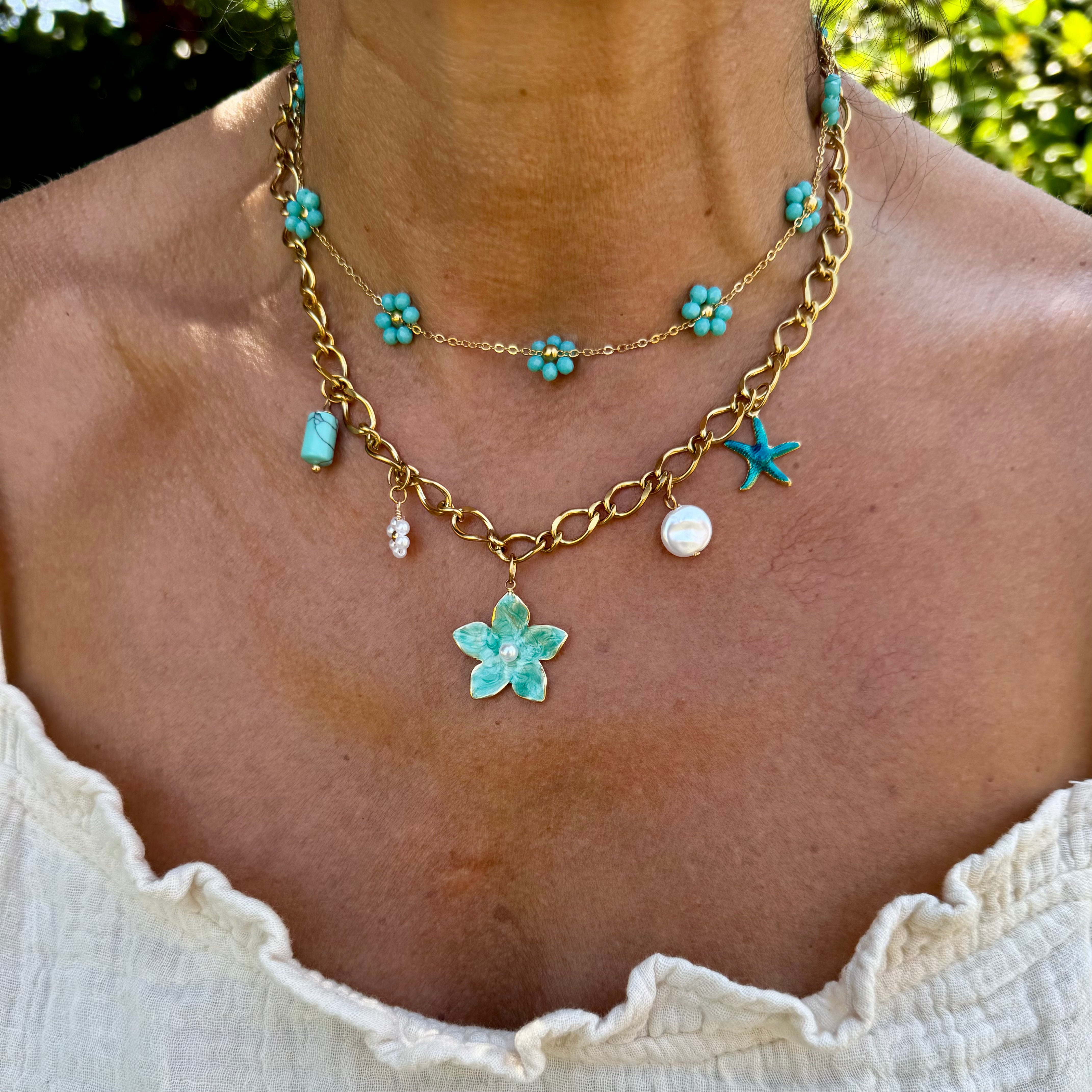 Collier perles bleu "Mare"