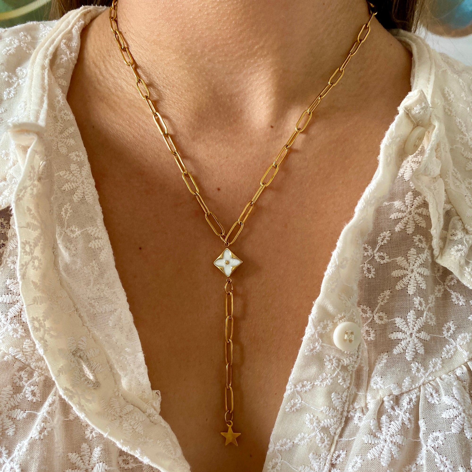 Collier Long "Blossom Blanc"