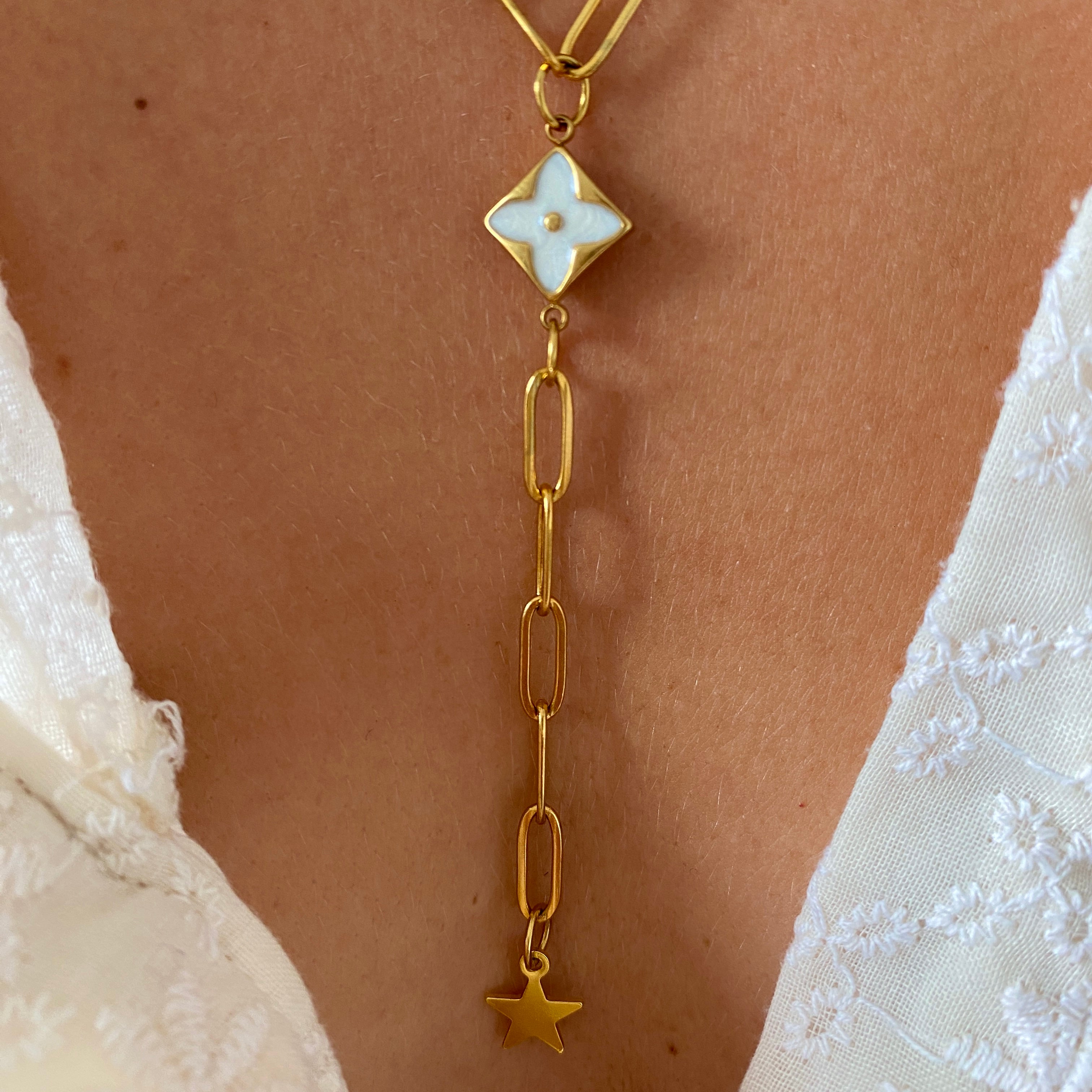 Collier Long "Blossom Blanc"