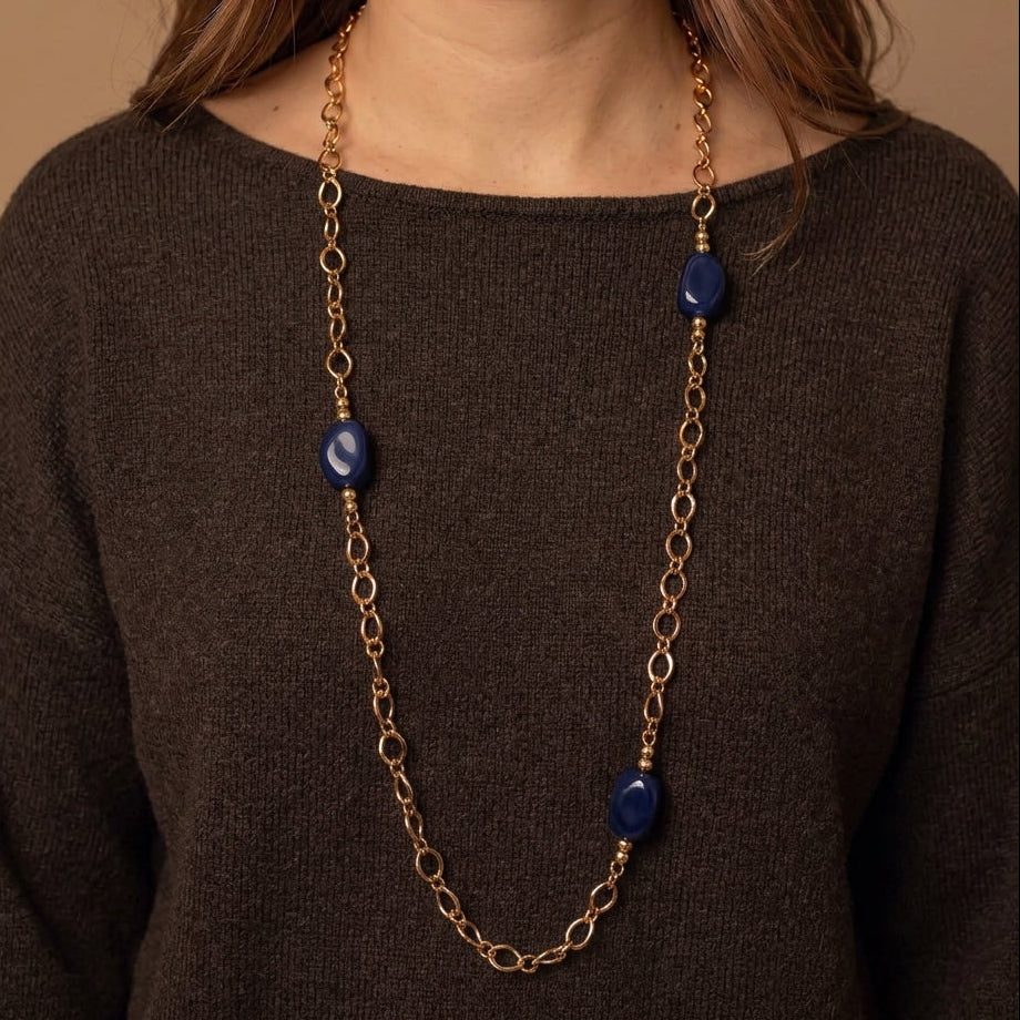 Sautoir perles "Gigi" - Bleu Marine