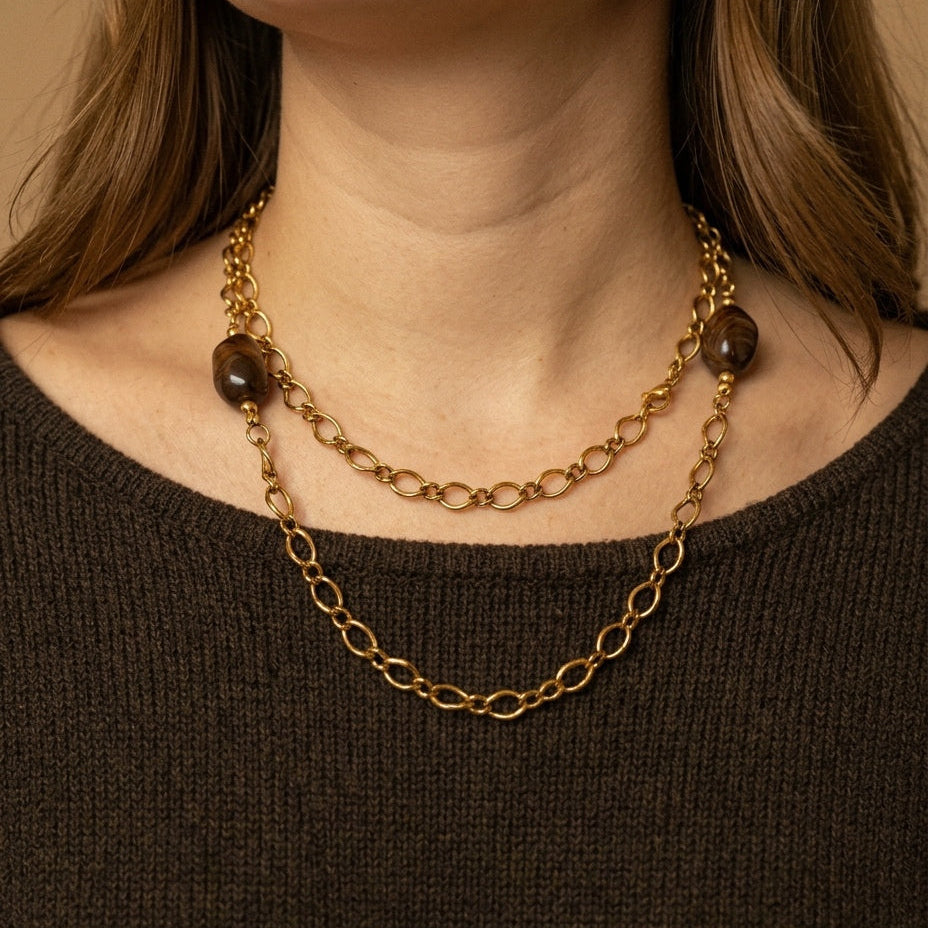 Sautoir perles "Gigi" - Chocolat
