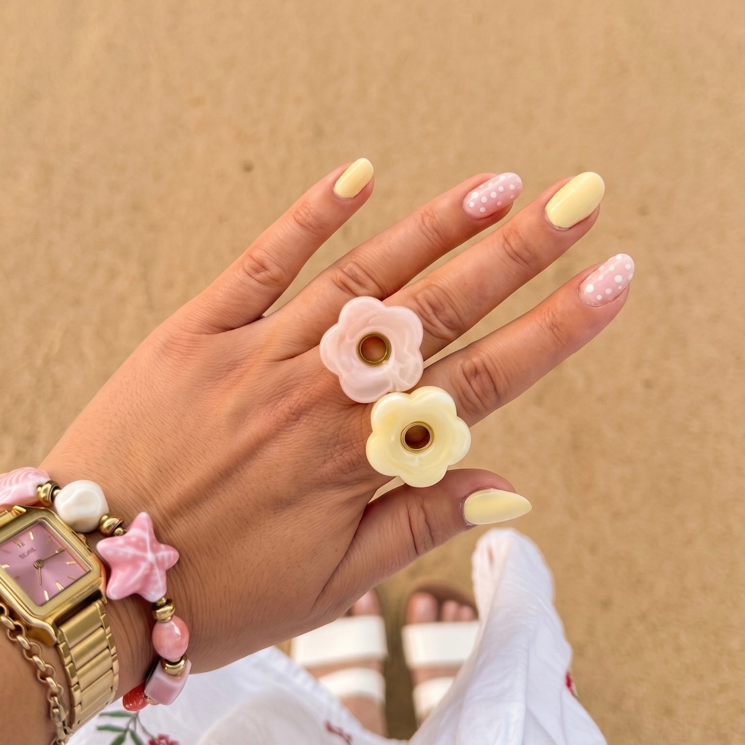 Bague fleur résine "Rosa"