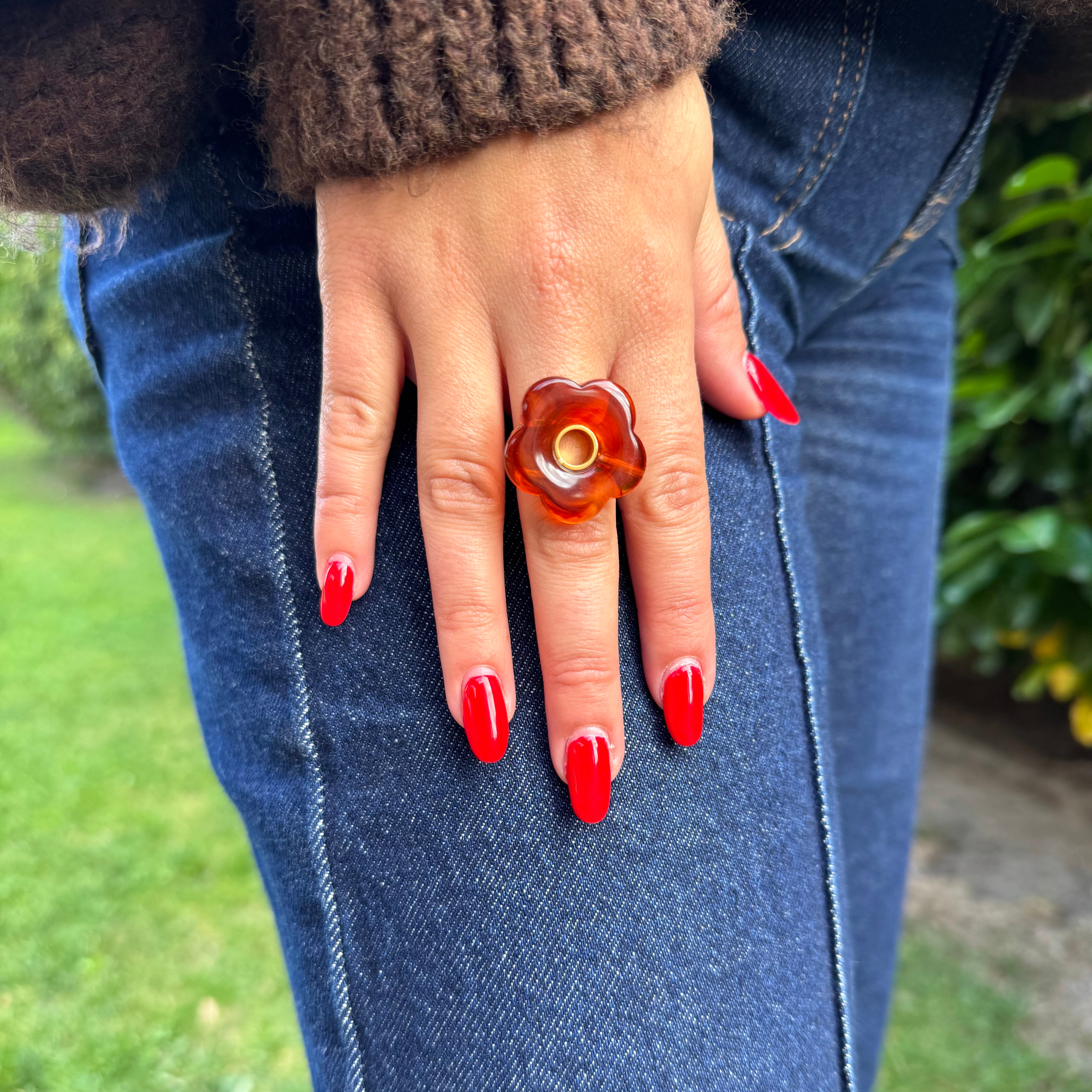 Bague Fleur Résine "Ambre"