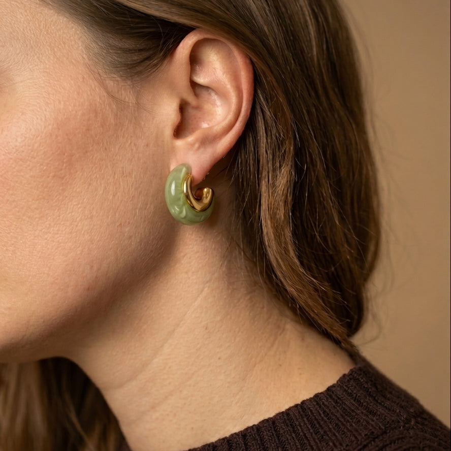 Boucles d'oreilles Résine "Sandra" - Olive