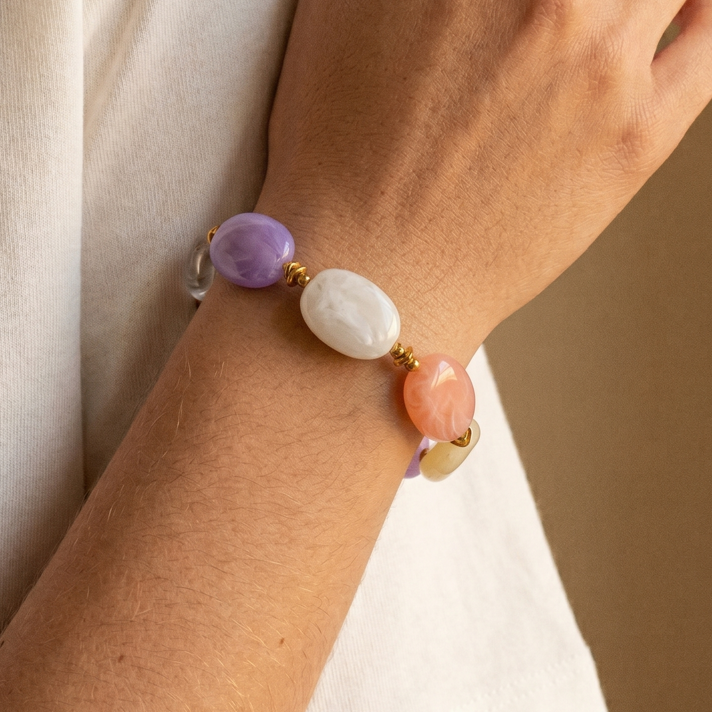 Bracelet Perles Résine Multi Lilas