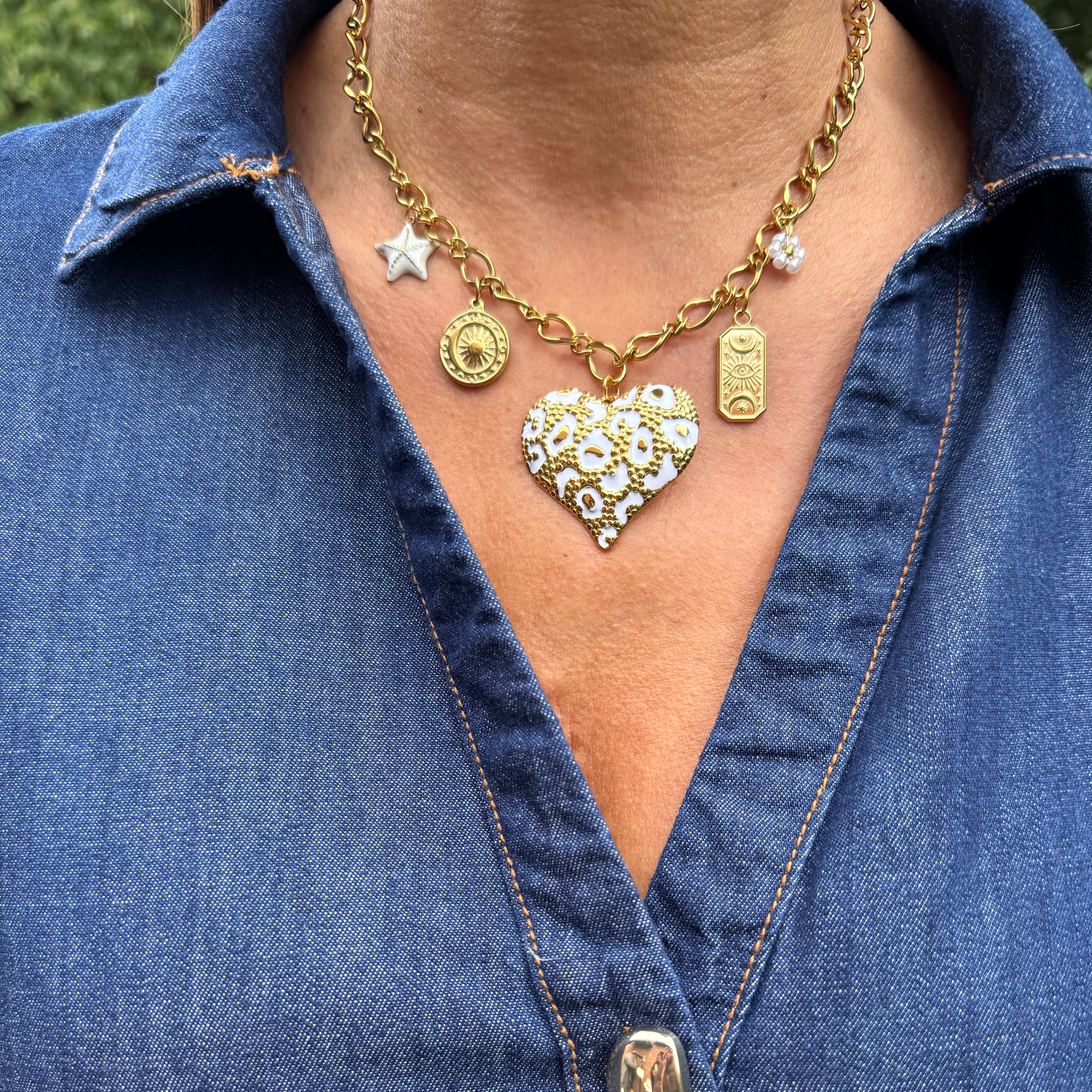 Collier Breloques "Léopard" - Blanc