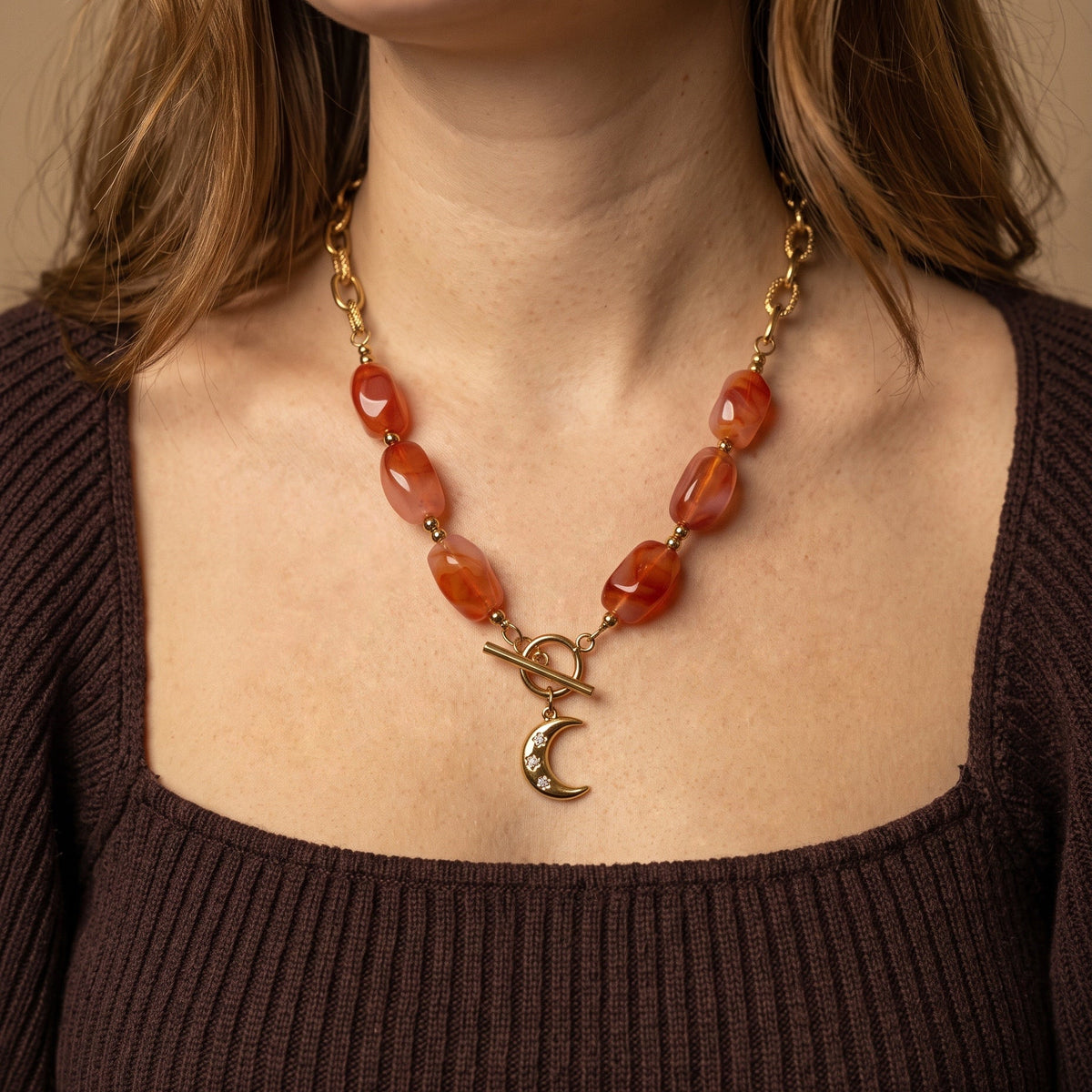 Collier Perles Terracotta "Pao" - Charm Personnalisable
