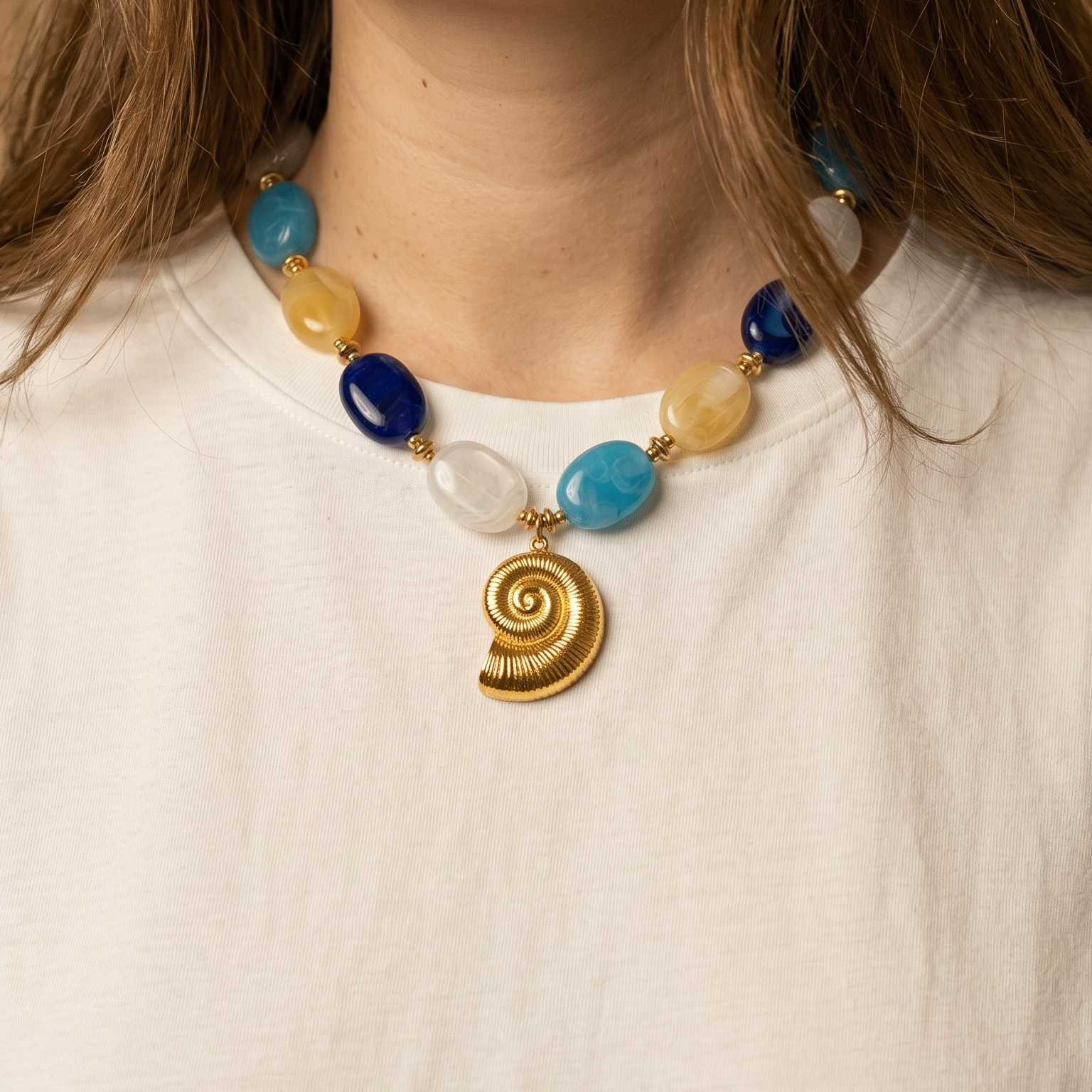 Collier Perles Résine Multi bleu