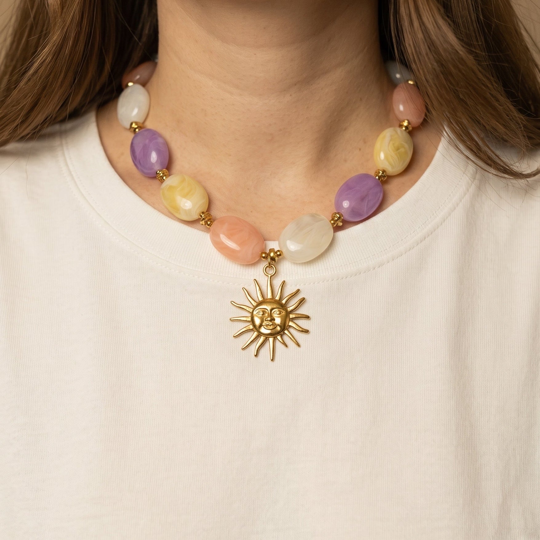 Collier Perles Résine "Gigi" Lilas