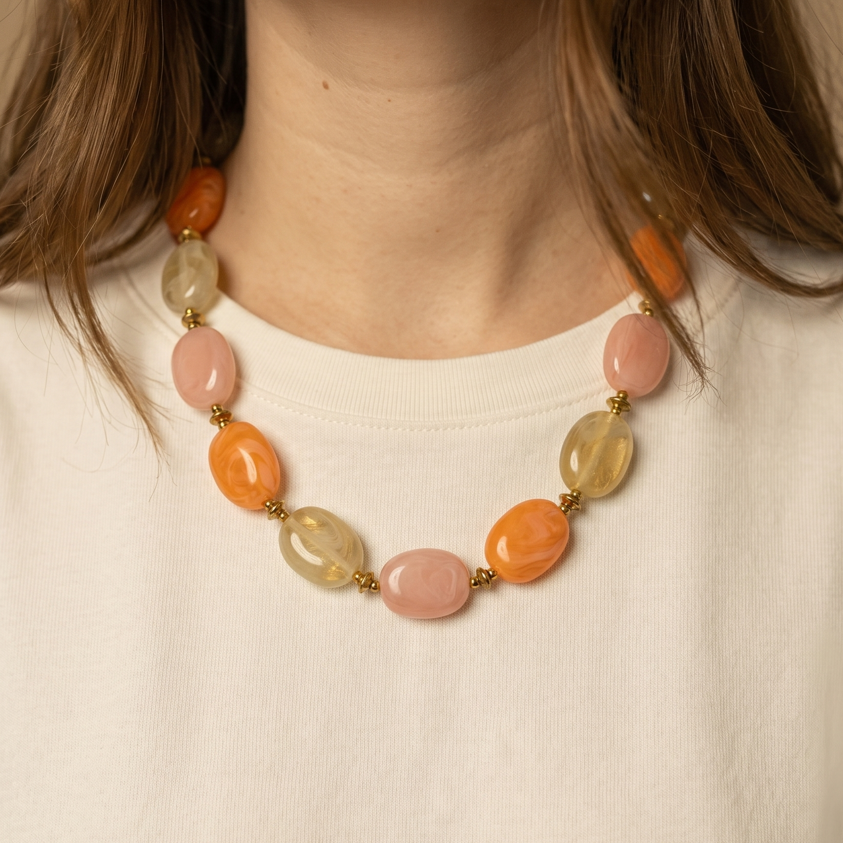 Collier Perles Résine "Gigi" Multi Orange