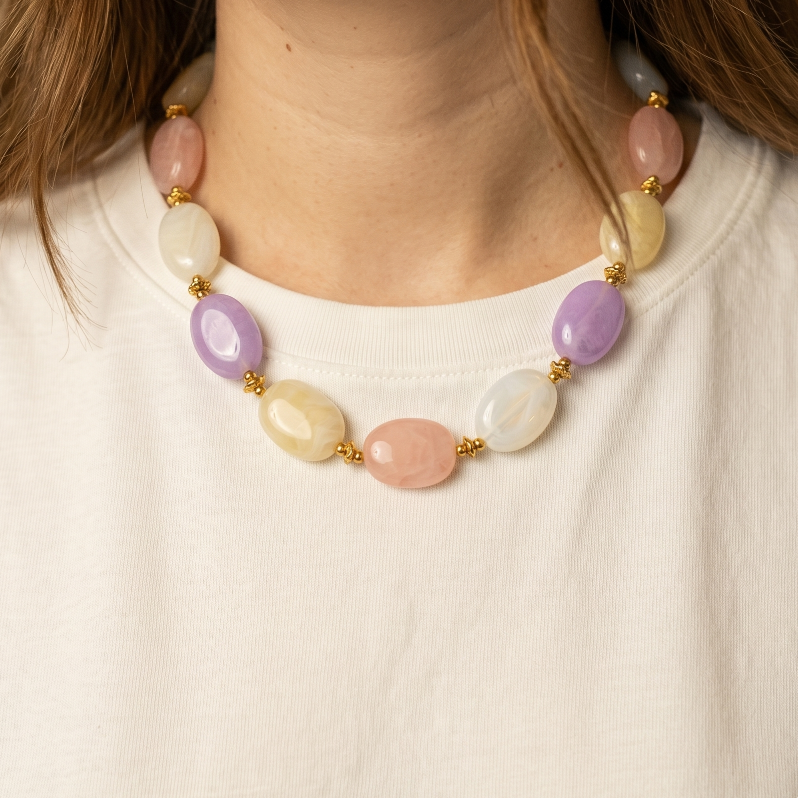 Collier Perles Résine Multi Lilas