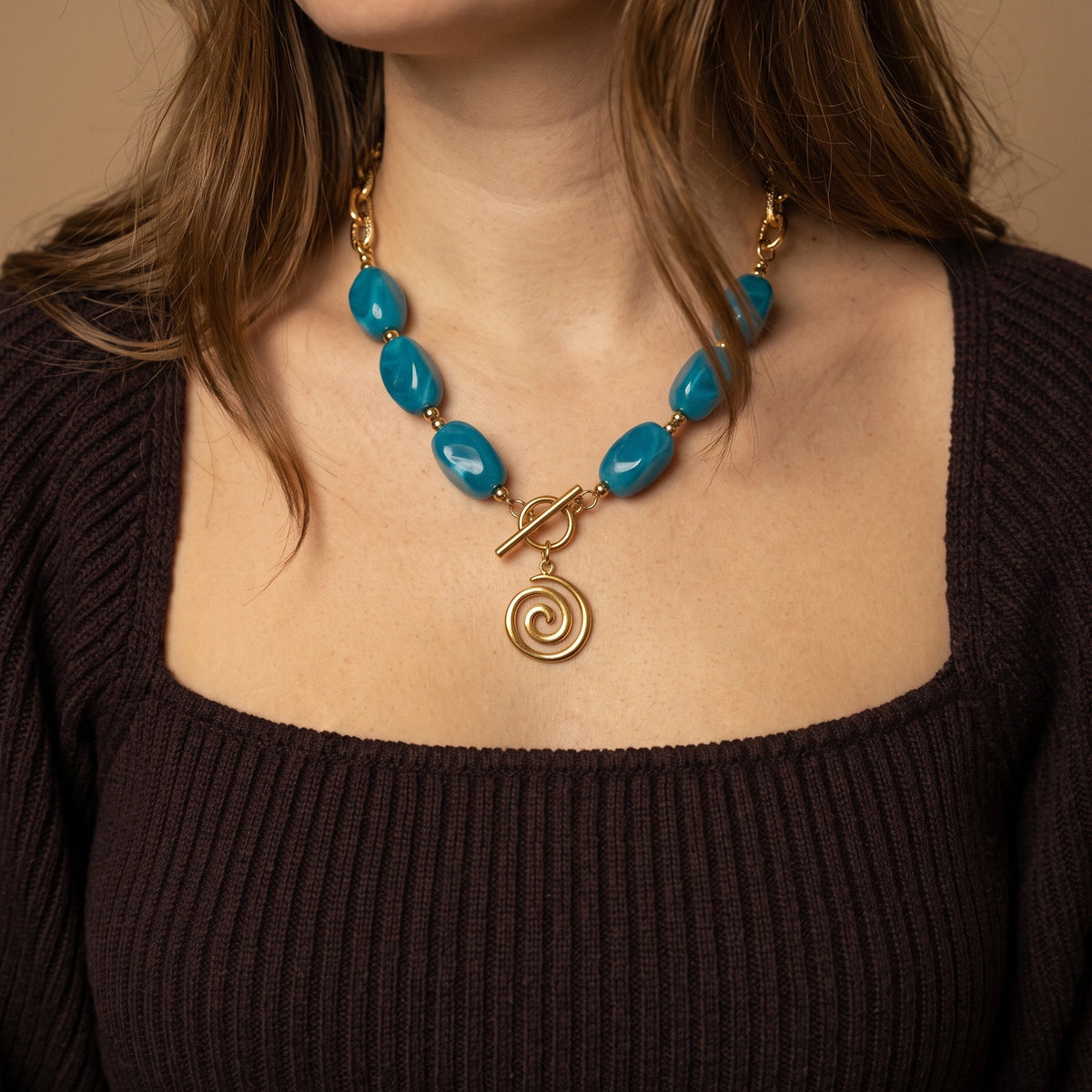 Collier Perles Turquoise "Pao" - Charm Personnalisable