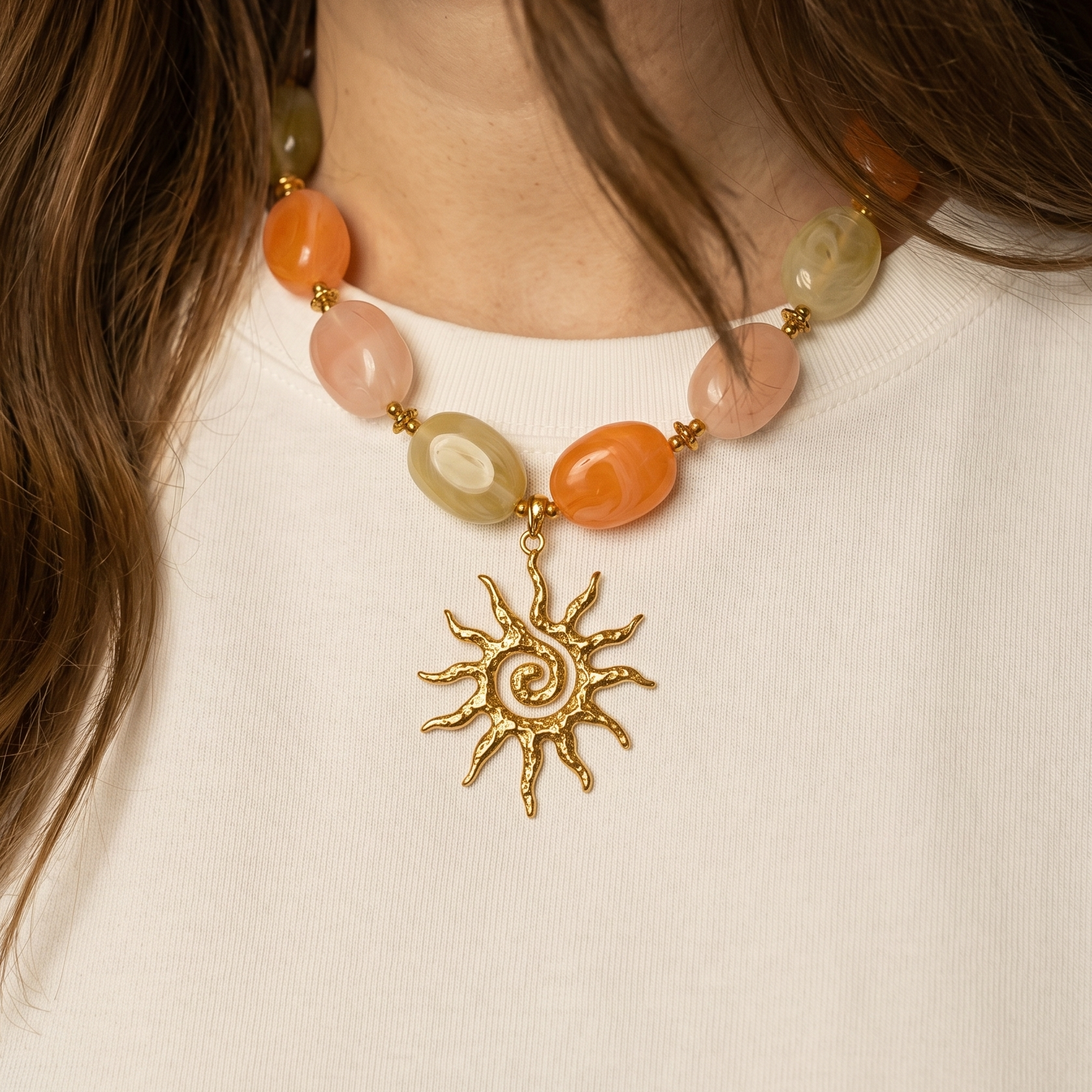 Collier Perles Résine "Gigi" Multi Orange