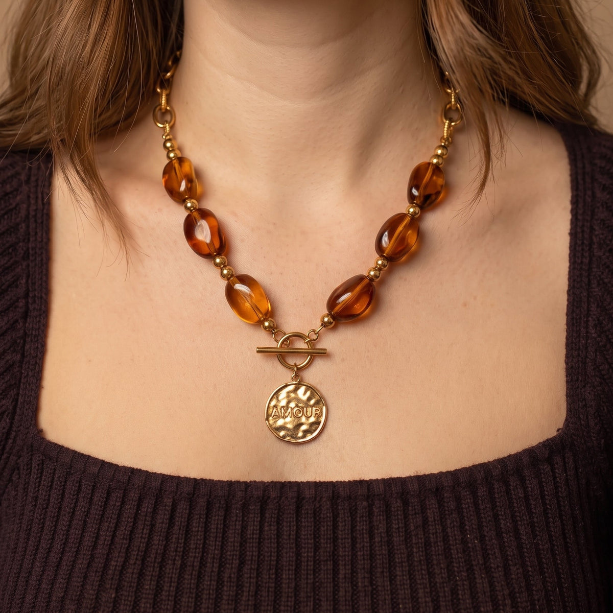 Collier perles "Pao" - Café