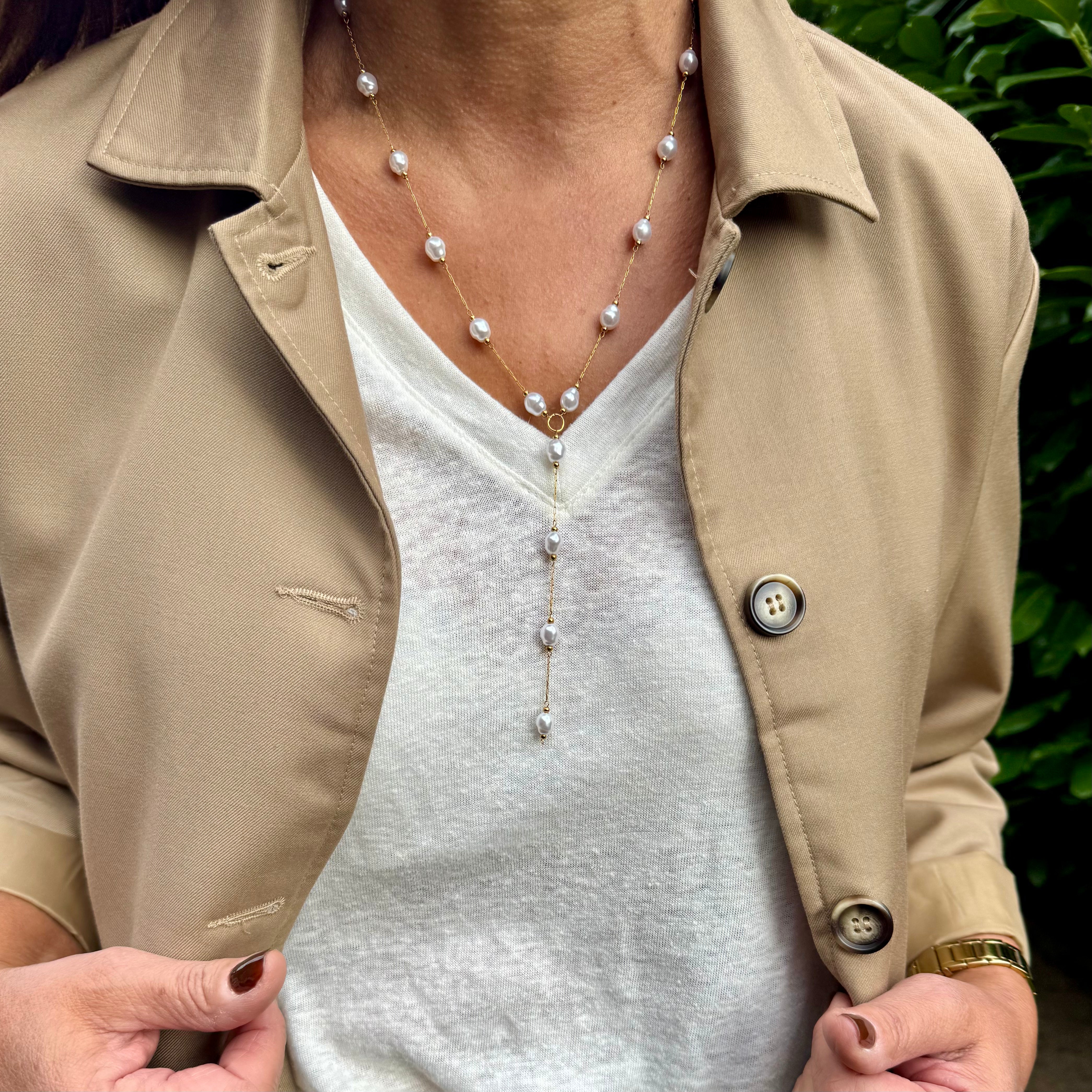 Sautoir perles blanches