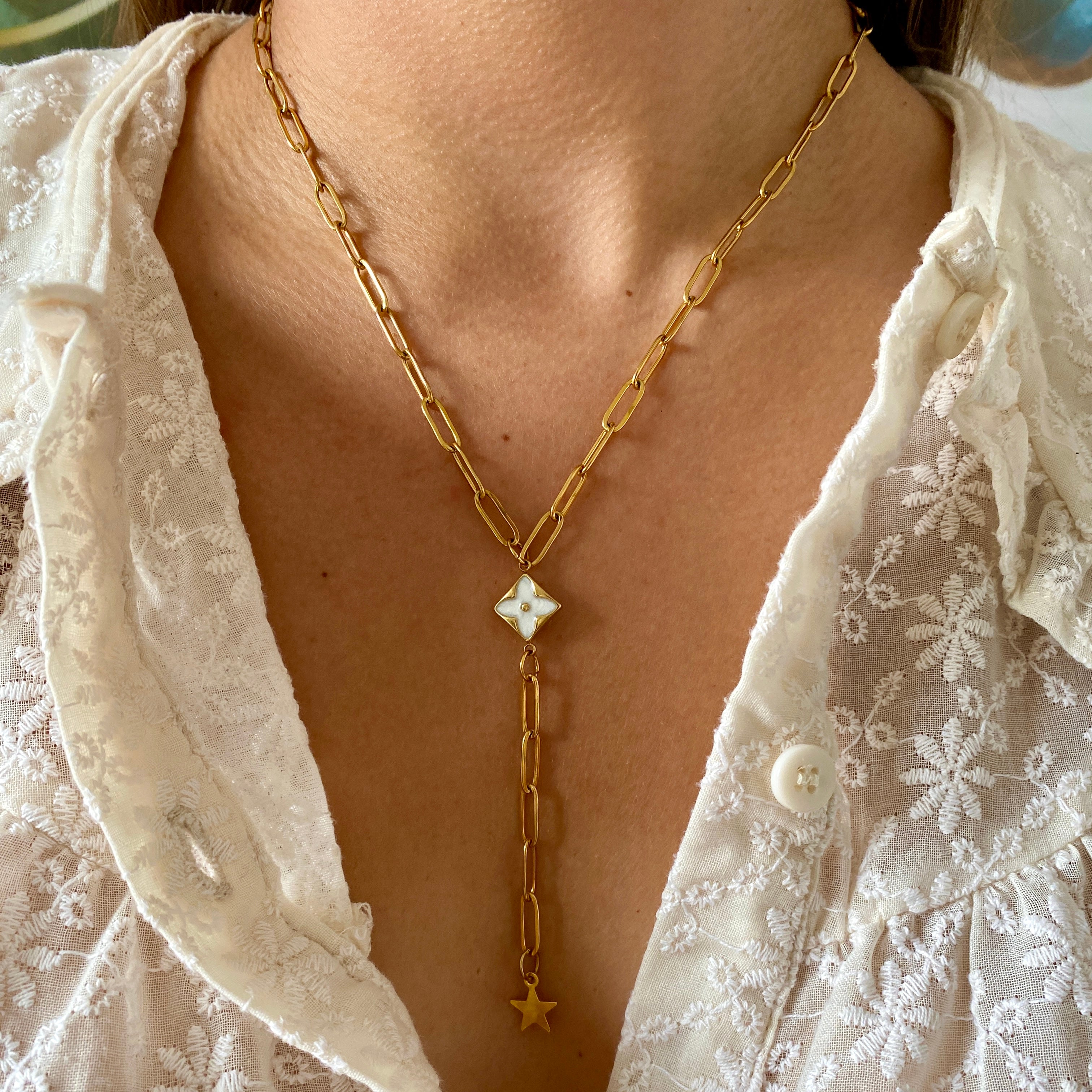 Collier Long "Blossom Blanc"