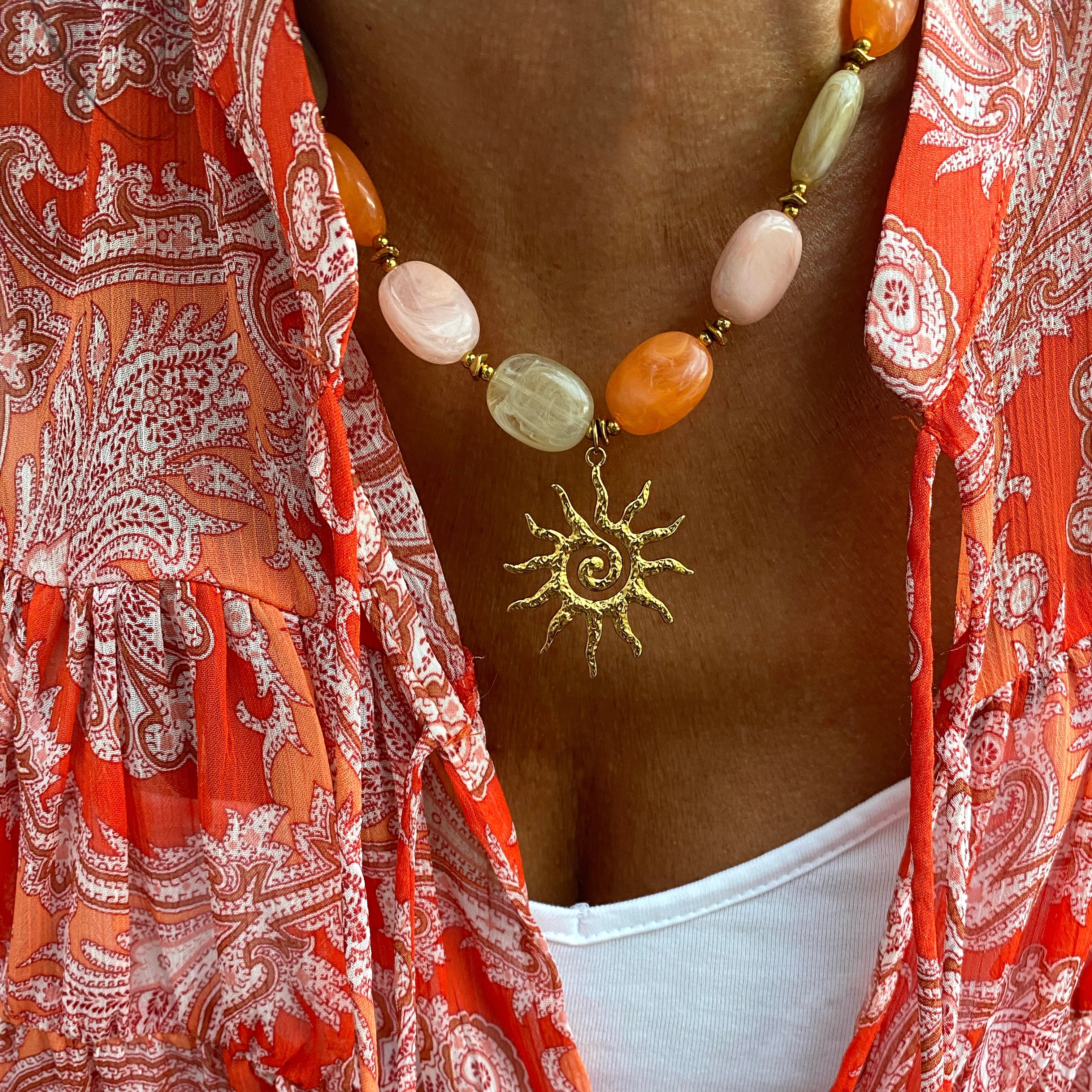 Collier Perles Résine "Gigi" - Multi Orange