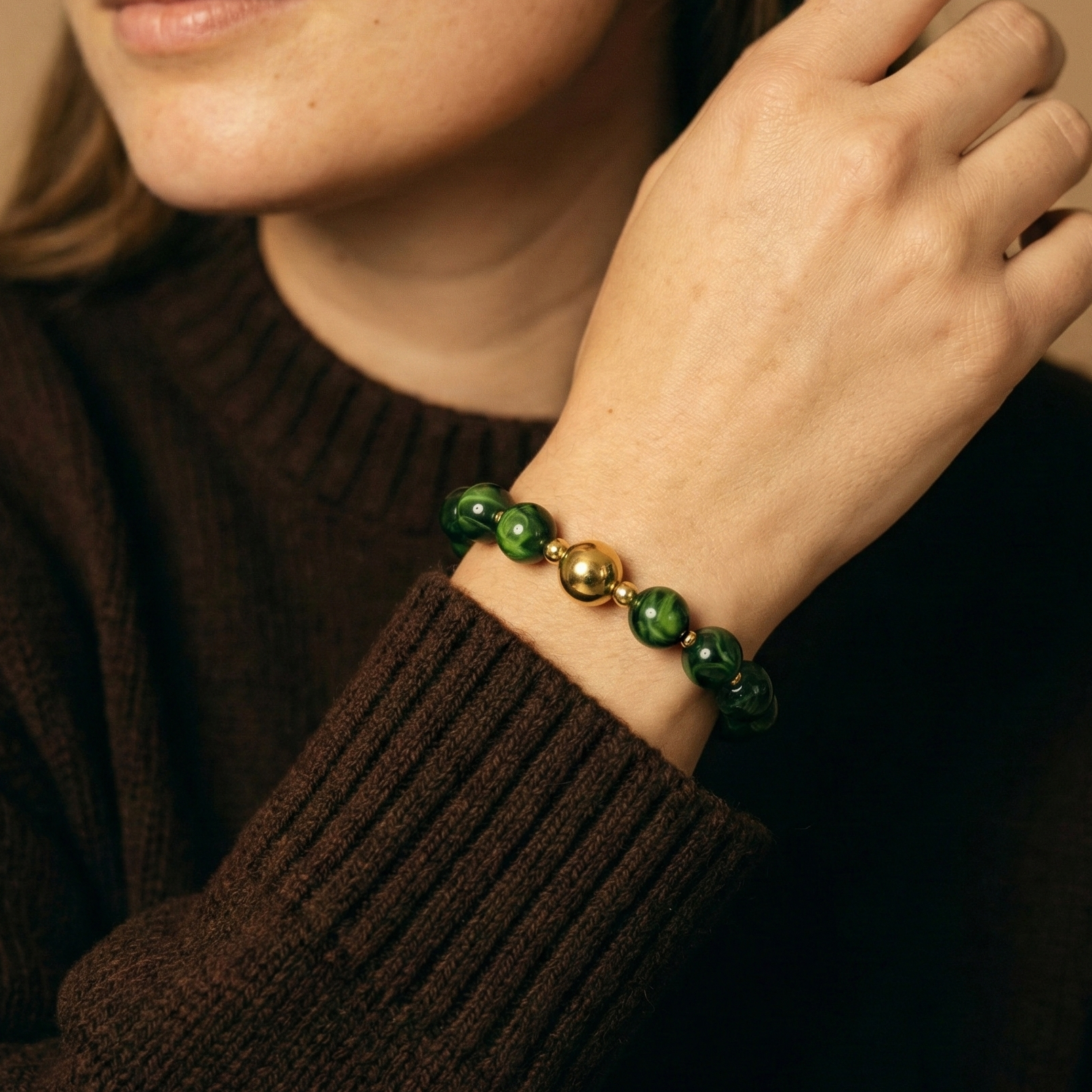 bracelet perles résine vert