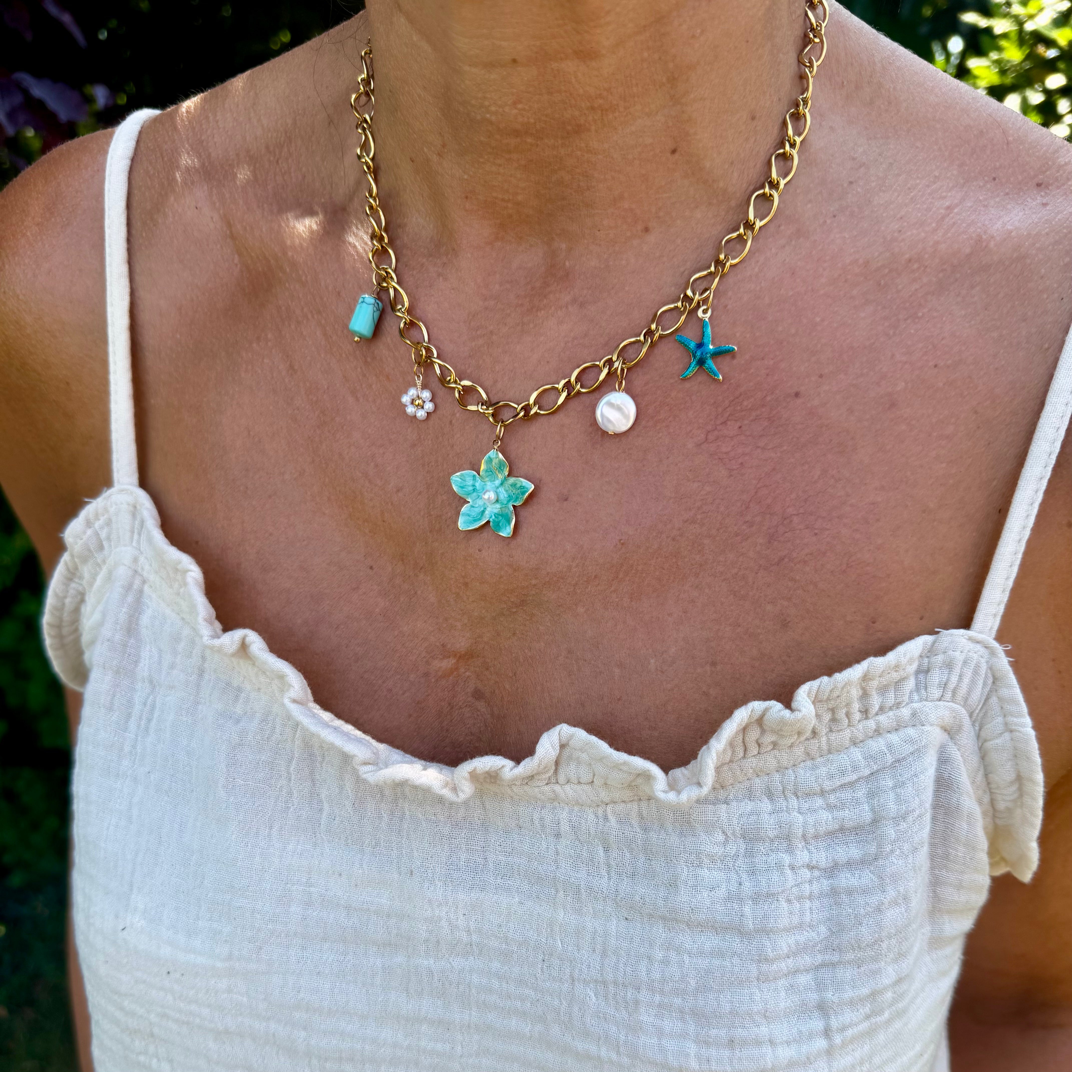 collier breloques blue romance