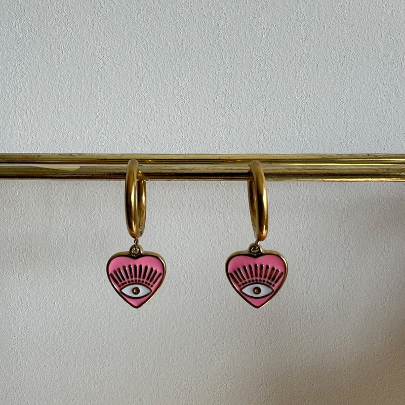 boucles d'oreilles charm pink love